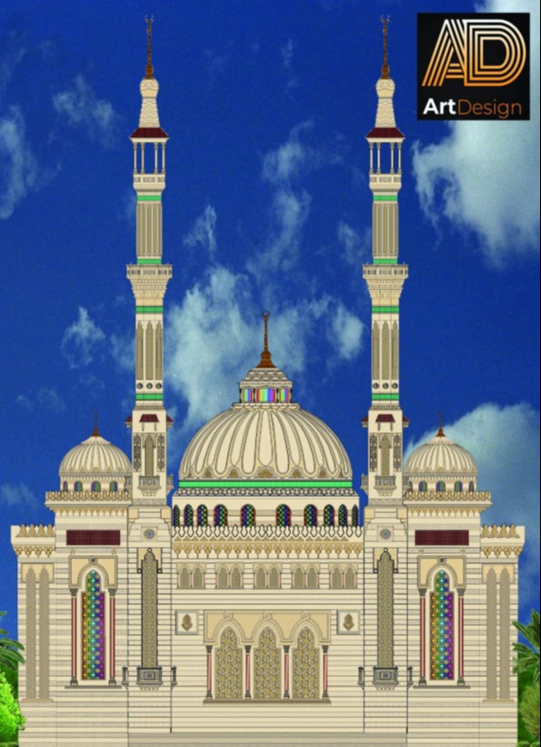 تصميم الزخارف الاسلاميه و الواجهه الرئيسيه لمسجد بمدينه ٦ أكتوبر